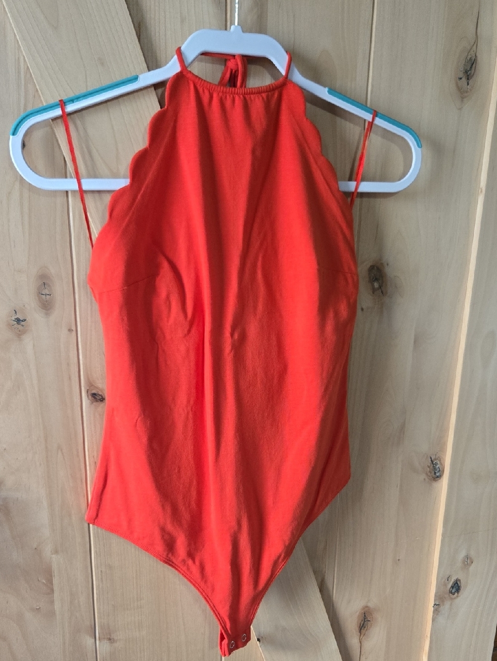 Express - Red Scallop Halter Bodysuit, Size Small
